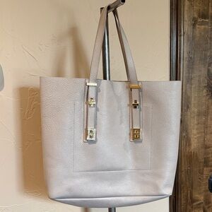 India Hicks Pebbled Leather Tote in Light Taupe with Gold Hardware